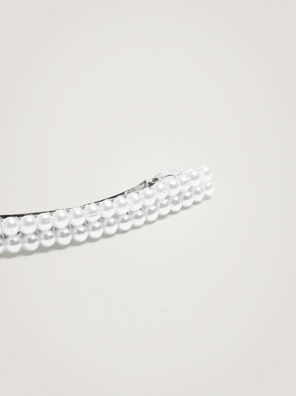 Presilha de cabelo com pérolas - Bege