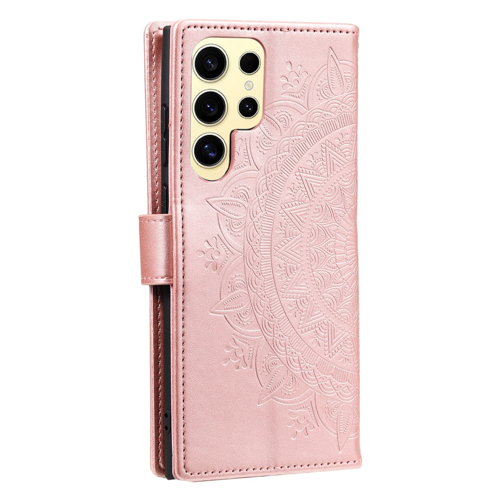 Samsung Galaxy S25 Ultra Leder Tasche Wallet - Mandala Flowers Imprint - Roségold