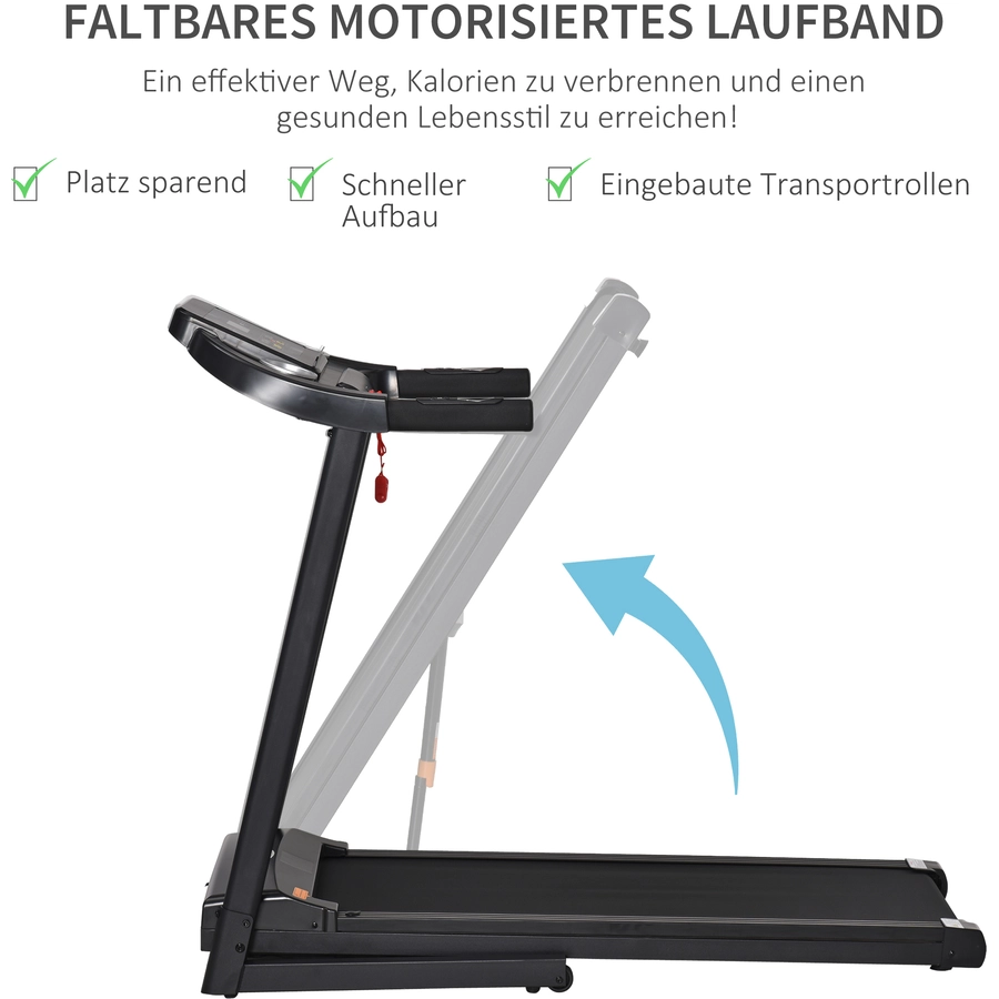 HOMCOM Laufband Training für Zuhause, Tassenhalterungen und Handyhalter schwarz, Grau