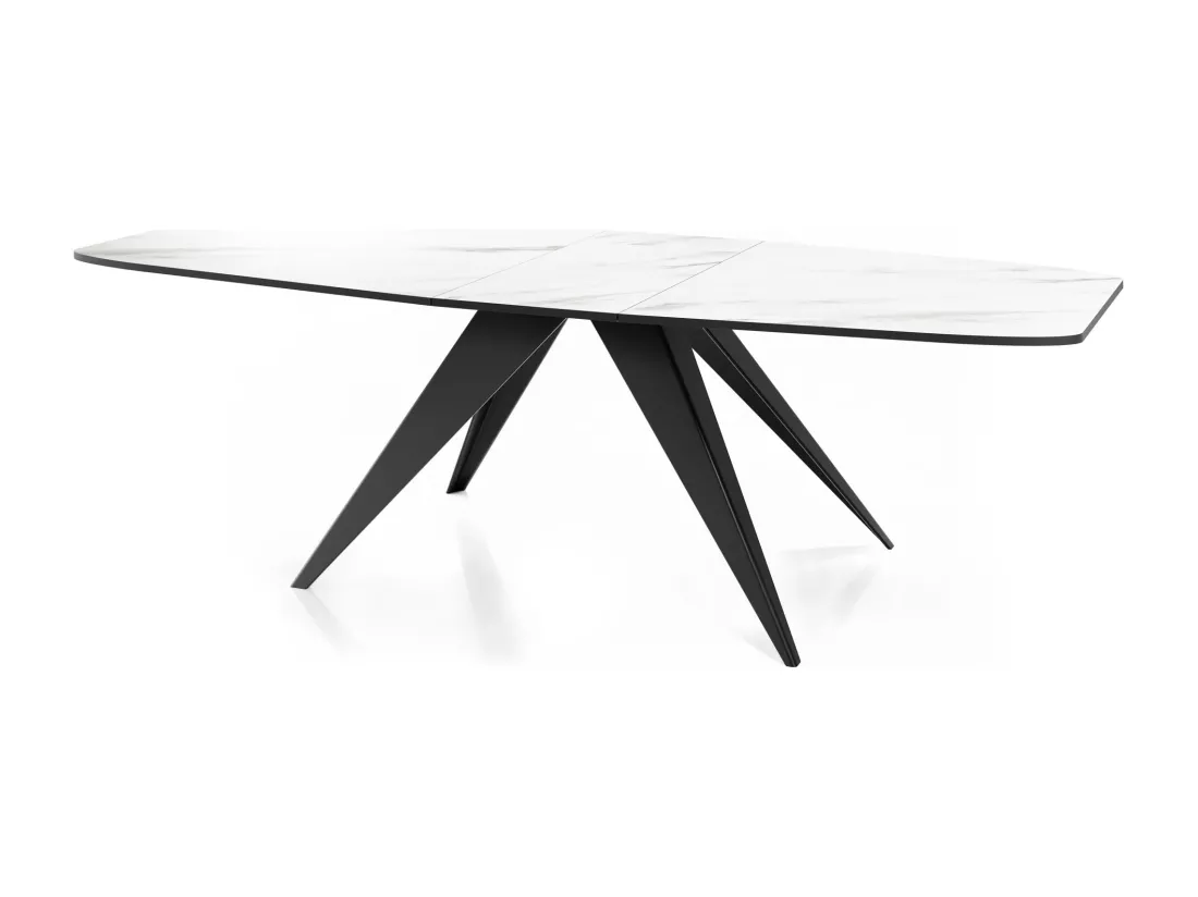 Table à Manger Extensible Style Loft - Table Industrielle Avec Pieds Métalliques Noirs - Design Moderne Pour Salon - 160 Cm Extensible à 200 Cm - Marbre Blanc