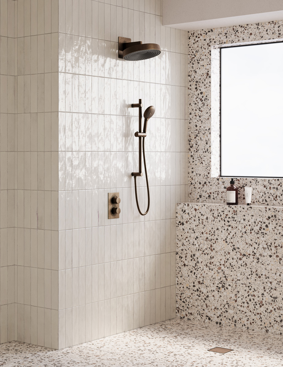 Saniclear Evolution inbouw regendouche met glijstang en 2 standen handdouche verouderd messing