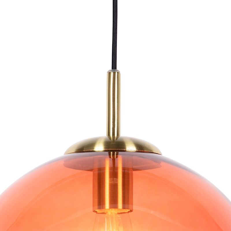 Art deco hanglamp messing met roze glas 33 cm - Pallon