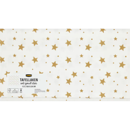 Kerst Tafellaken Wit Goud Ster (138 x 220 cm)
