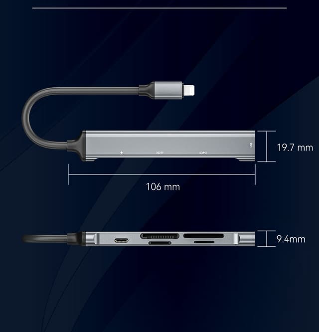 NÖRDIC Lightning Kortlæser 4 Slots SD, MicroSD, MS, M2 1xUSB-A 3.0 1xLightning opladning UHS-I