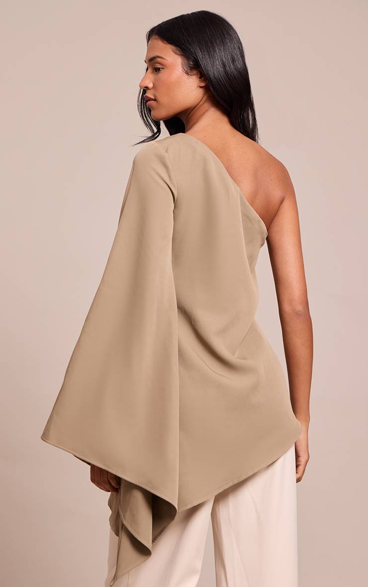 Kaki Haut Long Asymétrique À Manche Évasée En Tissu Tissé Pour Grande Taille