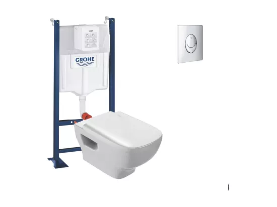Pack WC suspendu sans bride JACOB DELAFON Struktura + Bati-support GROHE + plaque Start chrome