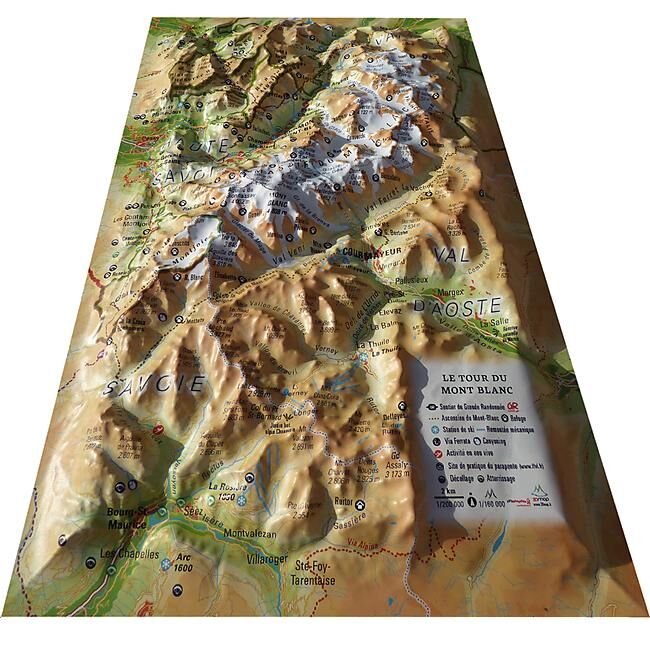 3D MAP - RELIEF TOUR DU MONT BLANC 19.5CM X 29.5CM
