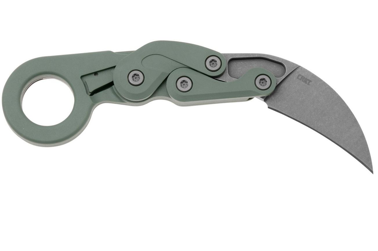 CRKT Provoke 4041GR Stonewashed AUS8, Aqua Green Grivory, Kinematic Karambit zakmes, Joe Caswell design