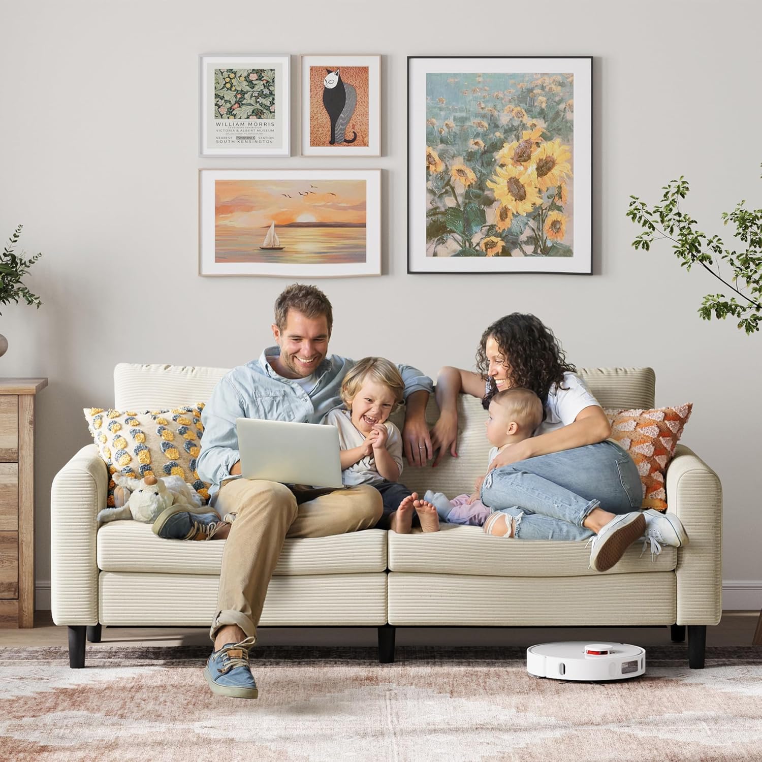 LINSY HOME Sofa 3 Sitzer, 201cm Breit Sofas mit Verstellbarer Sitztiefe, Kleine Sofacouch für Wohnzimmer Schlafzimmer Wohnung Büro