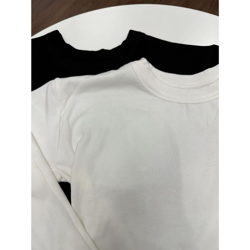 Hopsi - Lange mouwen mockneck / ronde hals effen cropped T-shirt