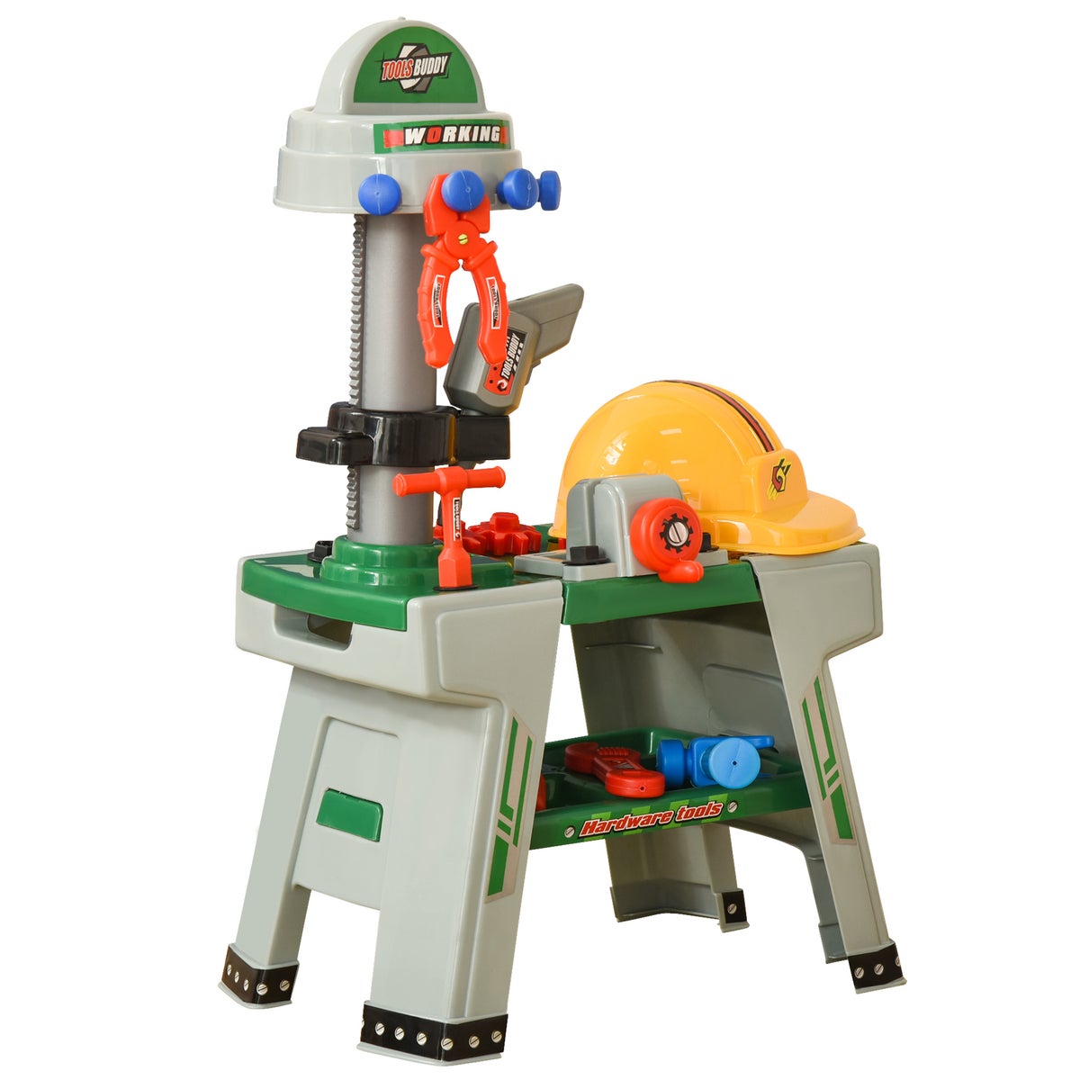 HOMCOM Kinderwerkbank met gereedschap, 44L x 26B x 71H cm, PP-kunststof, groen