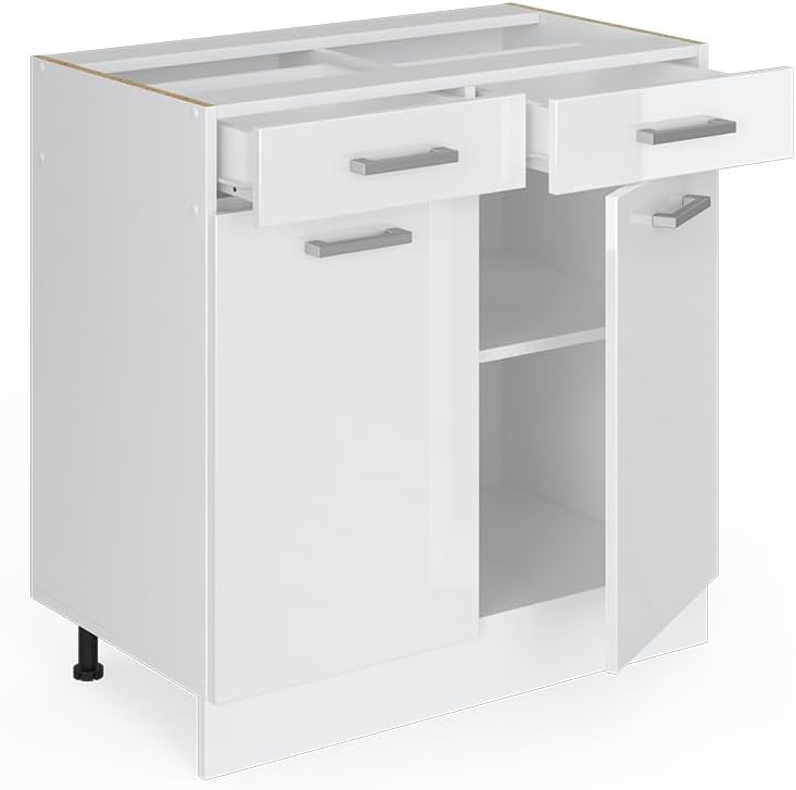 Vicco Küchenunterschrank R-Line, Weiß Hochglanz/Weiß, 80 cm ohne Arbeitsplatte