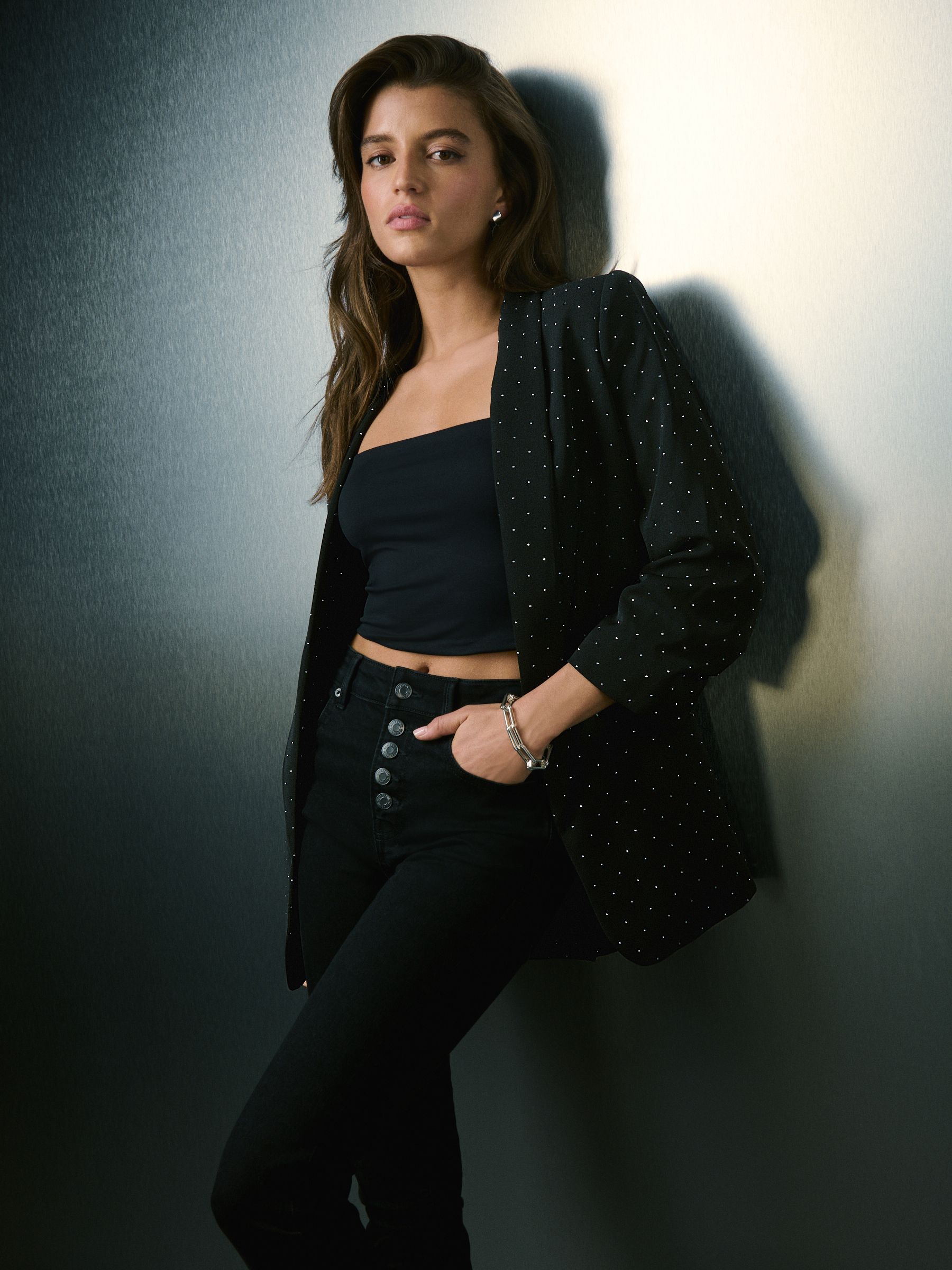 Zwart - Versierde gelegenheidsblazer met ruches aan de mouwen en studs