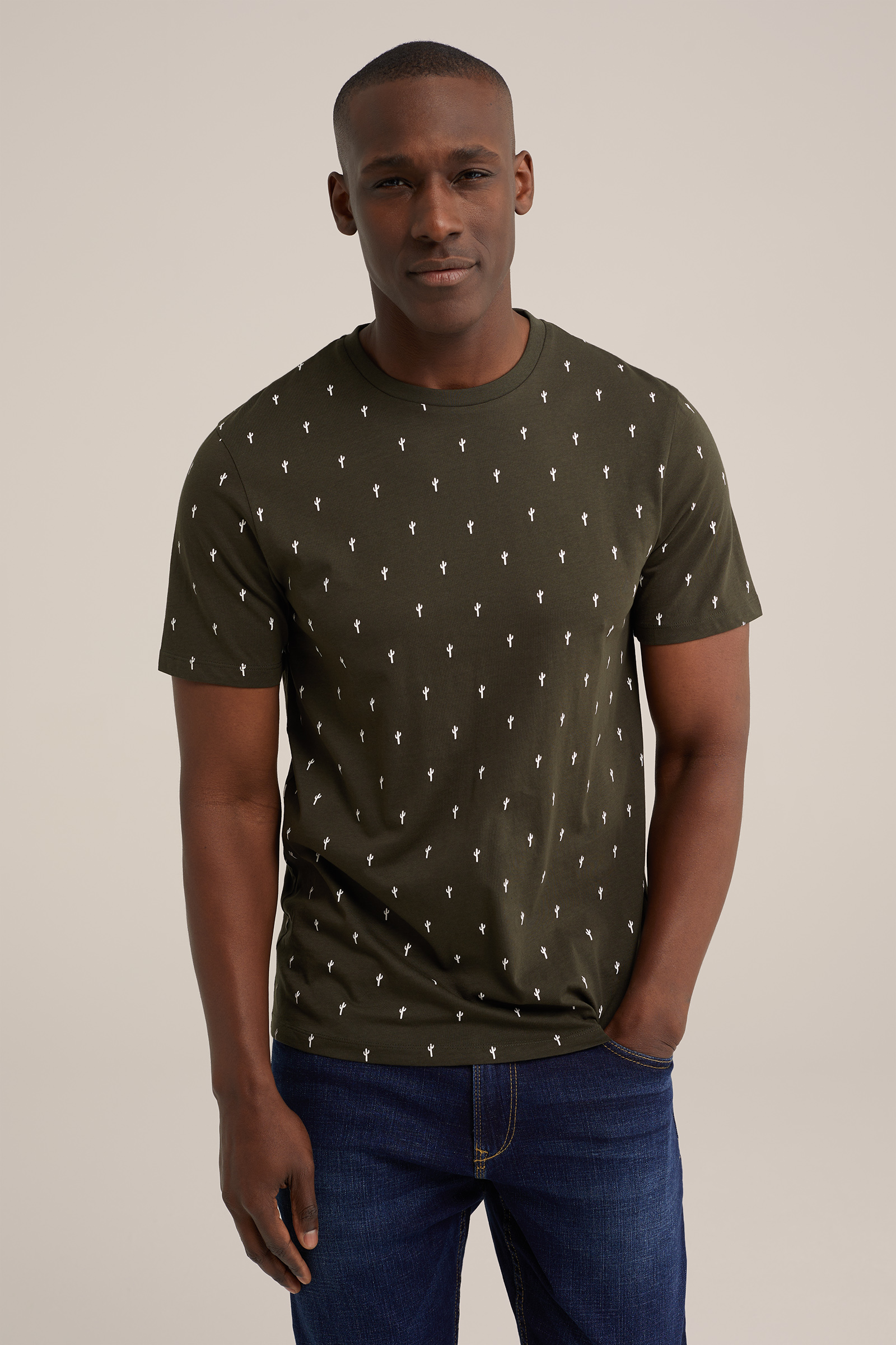 T-shirt met dessin WE Fashion Legergroen