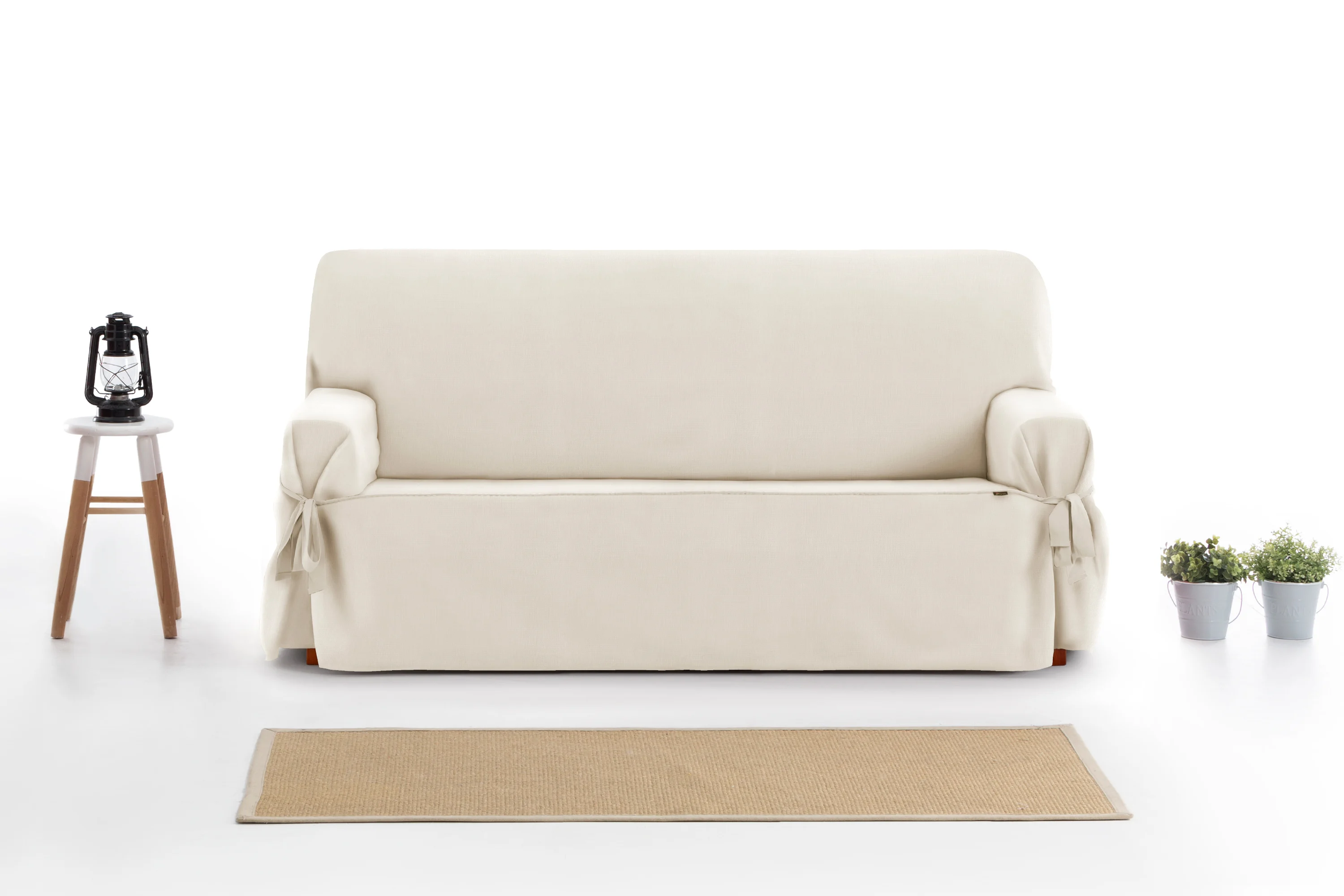 Capa protetora para sofá de 1 lugar com amarras. Bege. 1 lugar (80-120 cm)