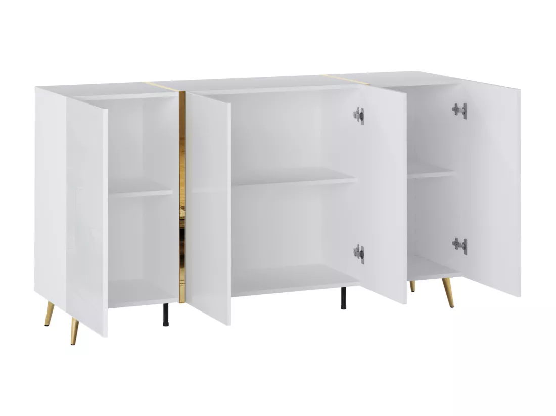 Buffet avec 4 portes - 158 cm - Blanc brillant et doré - MARZIALO