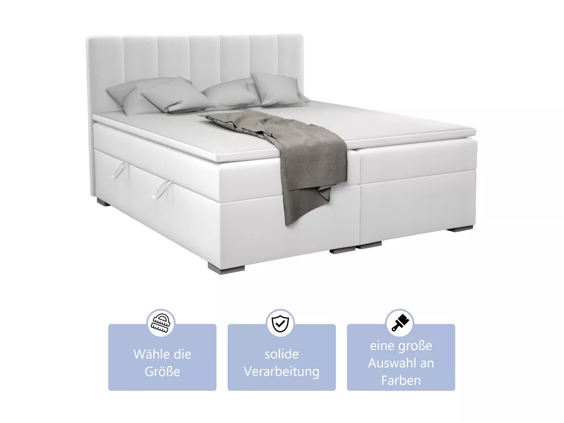 LIT BOXSPRING avec surmatelas Monaco 140x200 cm, blanc (Soft 17)