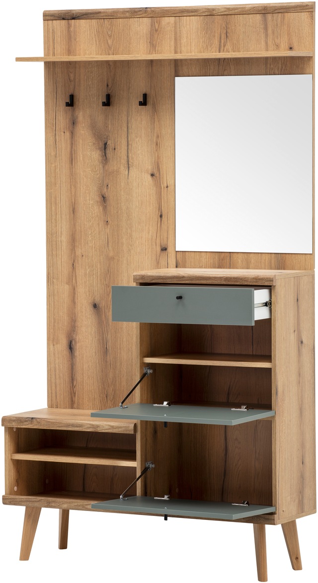 INOSIGN Kompaktgarderobe »Mavas, Garderobe, Garderobenschrank, ScandicDesign, Evoke Eiche/Salbei« ausreichend Stauraum, für kleine Räume geeignet, 110 cm breit