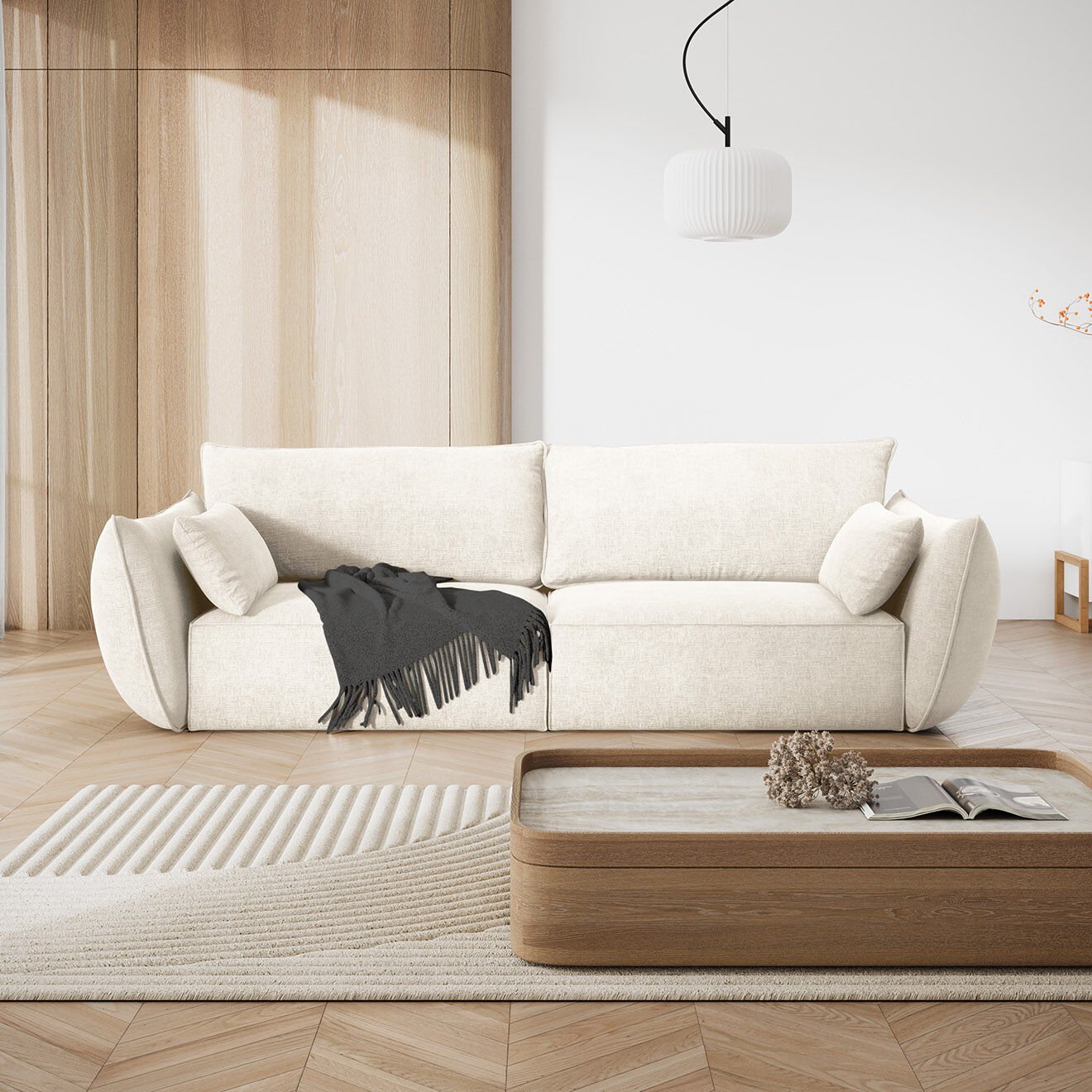 Mazzini Sofas Canapé Vanda 3 Places beige clair - 208x100x85 cm