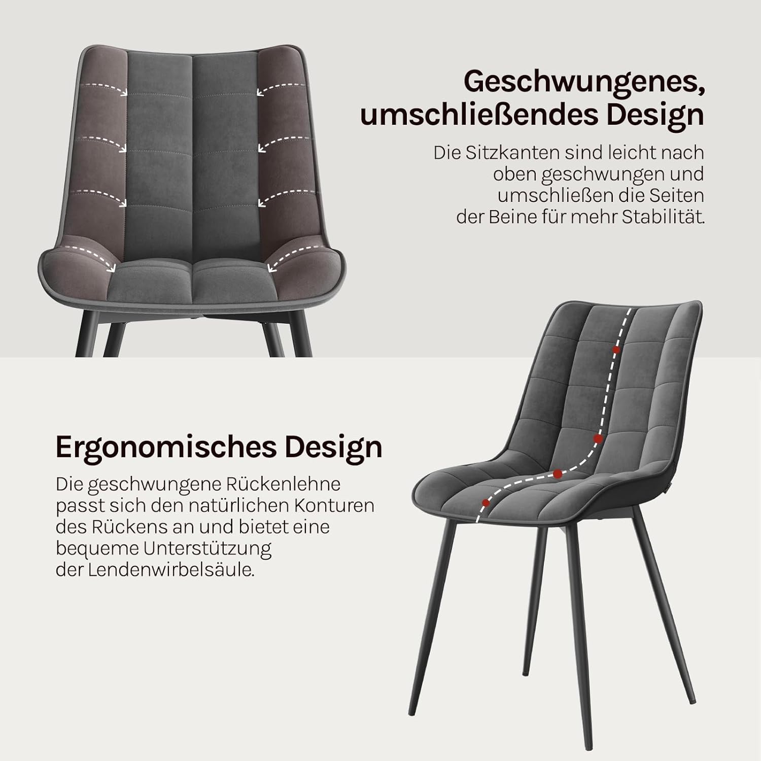 WOLTU Esszimmerstühle 6er Set, für Wohnzimmer Küche Esszimmer, Küchenstühle gepolstert mit Rückenlehne, Sitzfläche aus Samt, mit Metallbeinen, bis 150 kg belastbar,Dunkelgrau