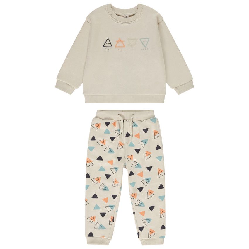 Ensemble jogging oversize motifs triangles pour bébé garçon - Ecru