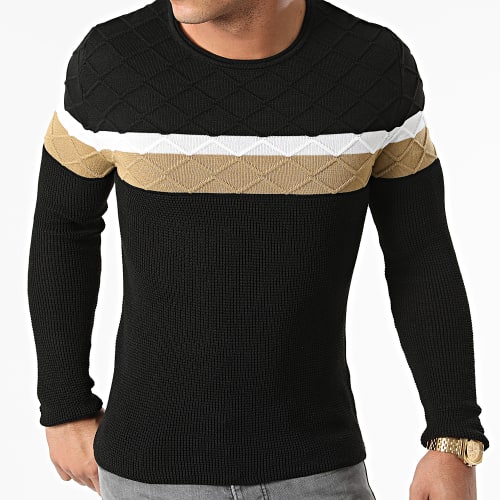 Pull Tricolore 0106 Noir Blanc Camel