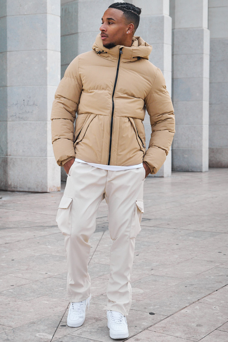 Doudoube beige à capuche mi-longue