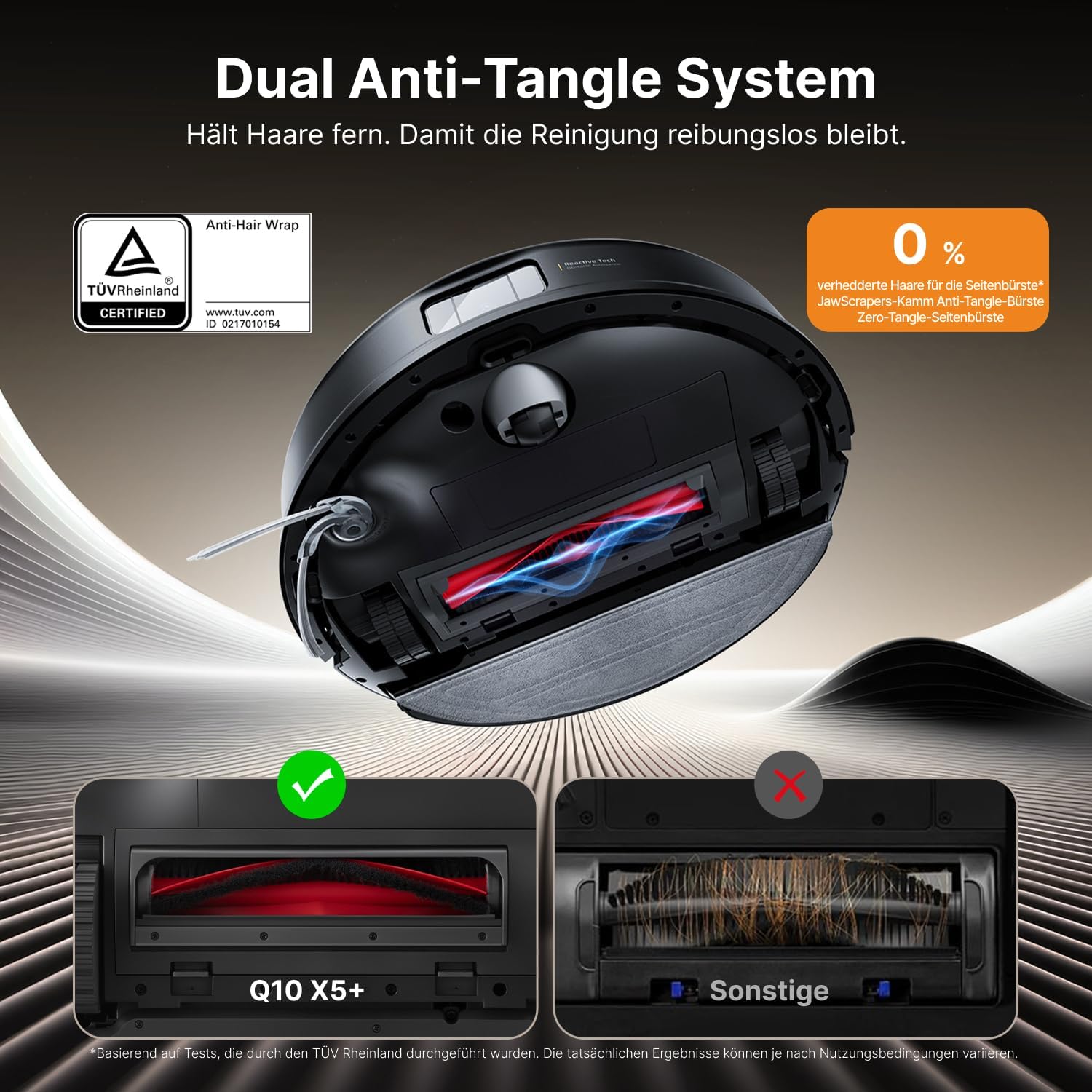 roborock Q10 X5+ Saugroboter mit Wischfunktion, Auto-Entleerungsstation für 7 Wochen, 10000 Pa Saugkraft, Dual Anti-Tangle System, intelligente Hindernisvermeidung, PreciSense-LiDAR Navigation,Schwarz
