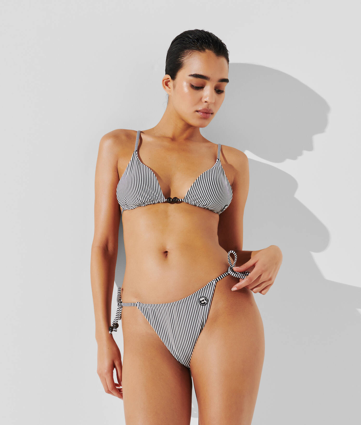 BAS DE BIKINI STRING À RAYURES IKON - Rayure blanc-noir