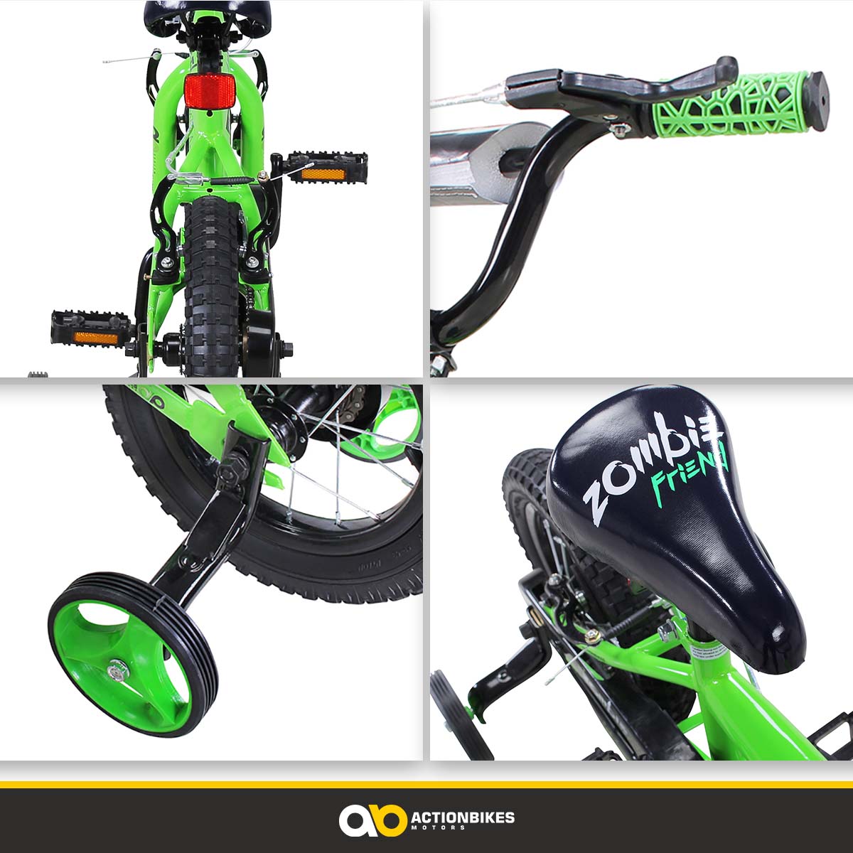 Actionbikes Kinderfahrrad Zombie 12 Zoll, V-Brake-Bremsen, höhenverstellbar, Stützräder, Reflektoren