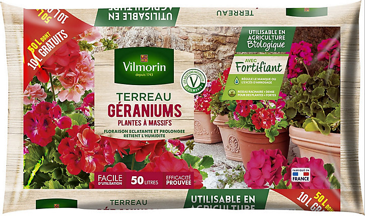 Terreau géranium Vilmorin 50L dont 10 gratuits