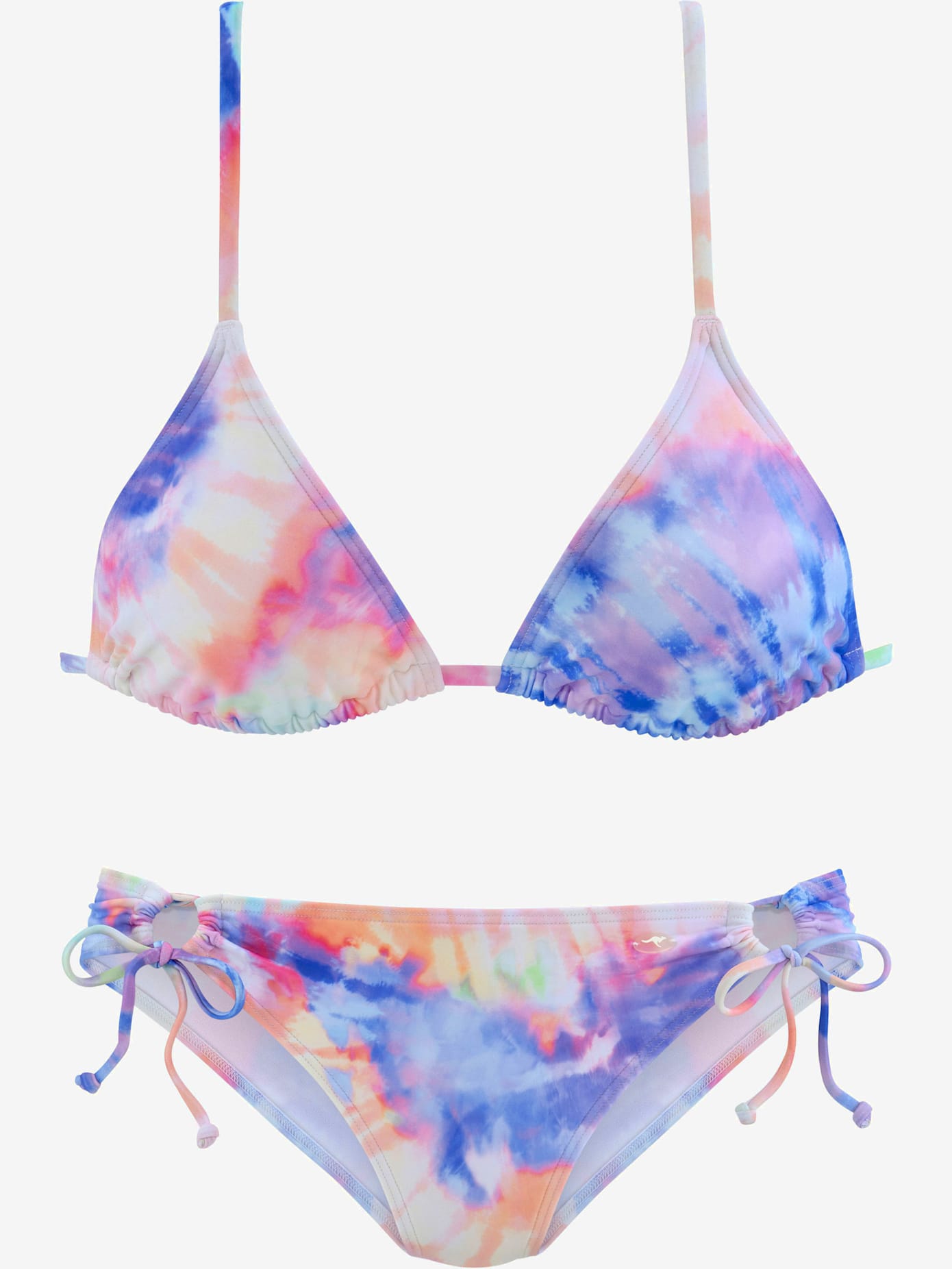 Bikini triangle imprimé, effet de couleur différent pour chaque pièce