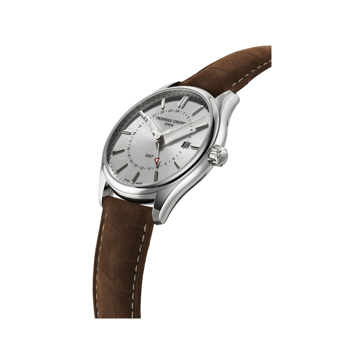 Montre Frédérique Constant homme acier bracelet cuir marron