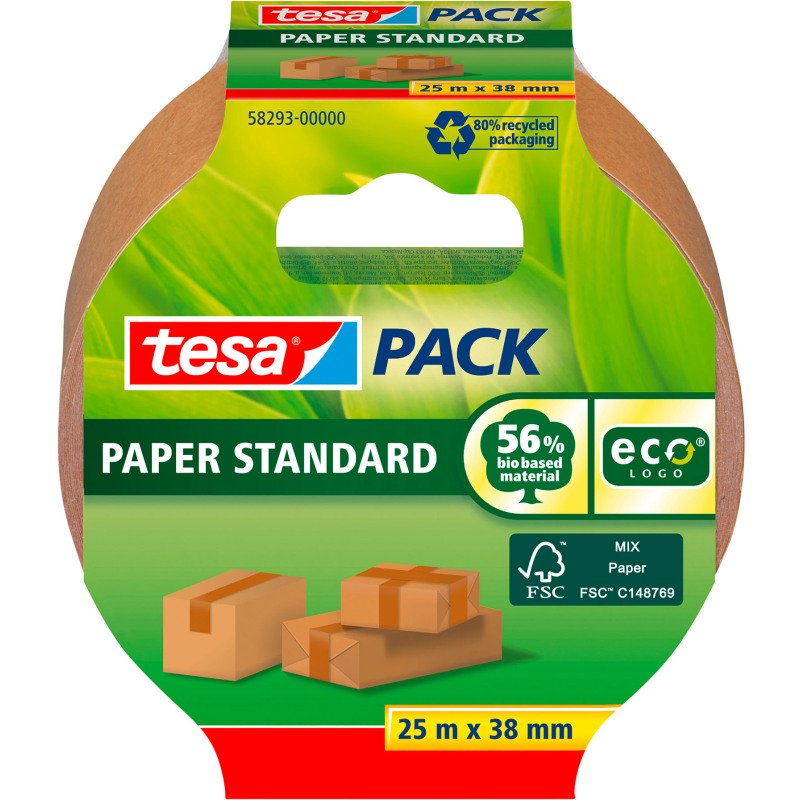 Ruban adhésif d'emballage papier, résistant, ecoLogoTesa, 38 mm x 25 m