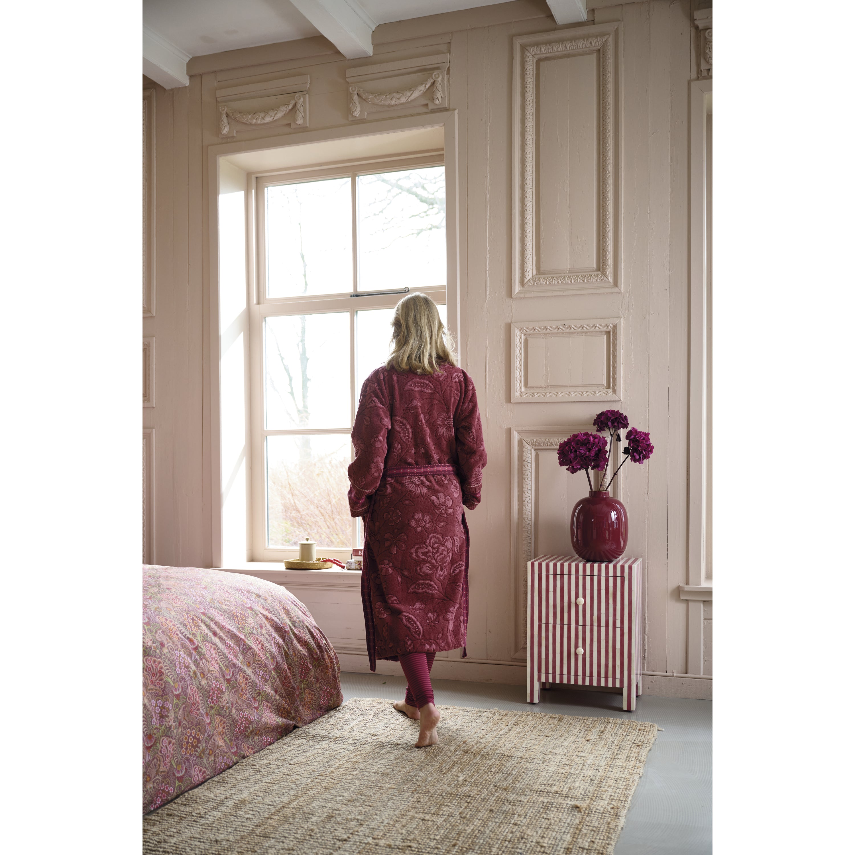Pip Studio Jasmin Jacquard Badjas - Donker Roze - XXL