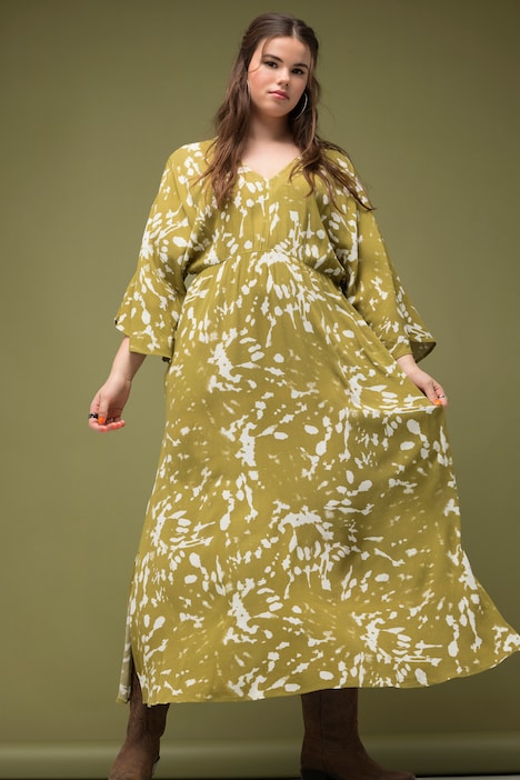 Maxikleid, A-Line, Batikprint, V-Ausschnitt, Kimonoärmel