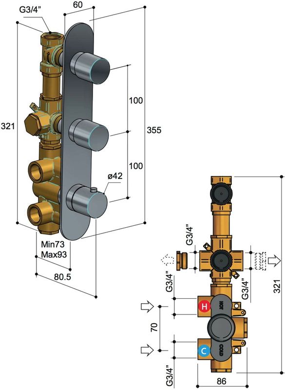 Hotbath - Buddy - Douchethermostaat - Chroom - Inbouw - 2 Stopkranen