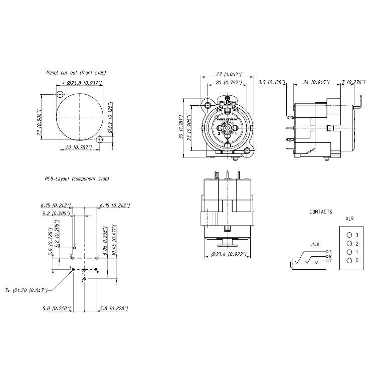 Neutrik NCJ6FI-V combo XLR jack chassisdeel