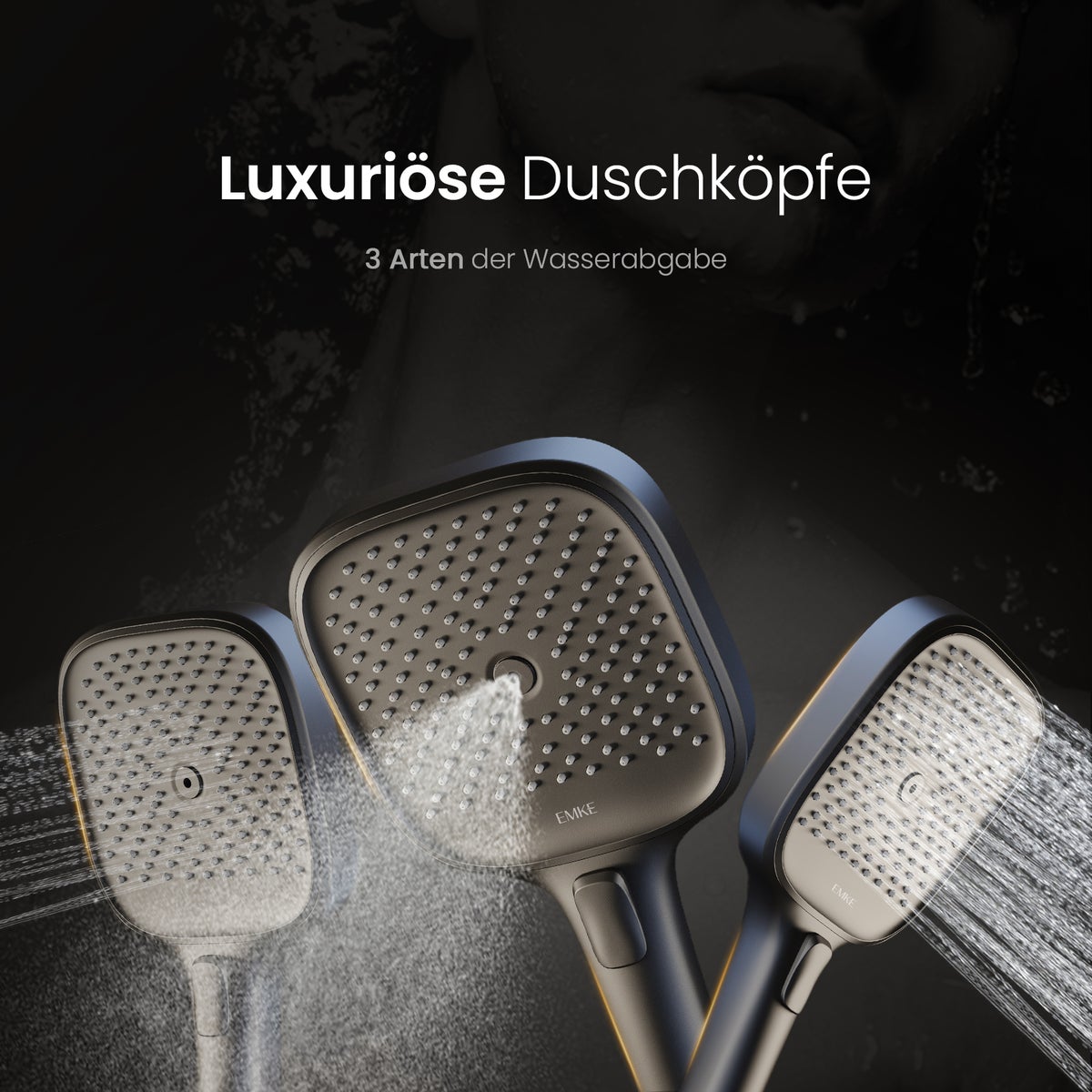 EMKE 3-in-1 Douchesysteem Regendoucheset met Hoofddouche, Handdouche en Kraan, Moderne Douchegarnituurset voor Badkamer, Donkergrijs