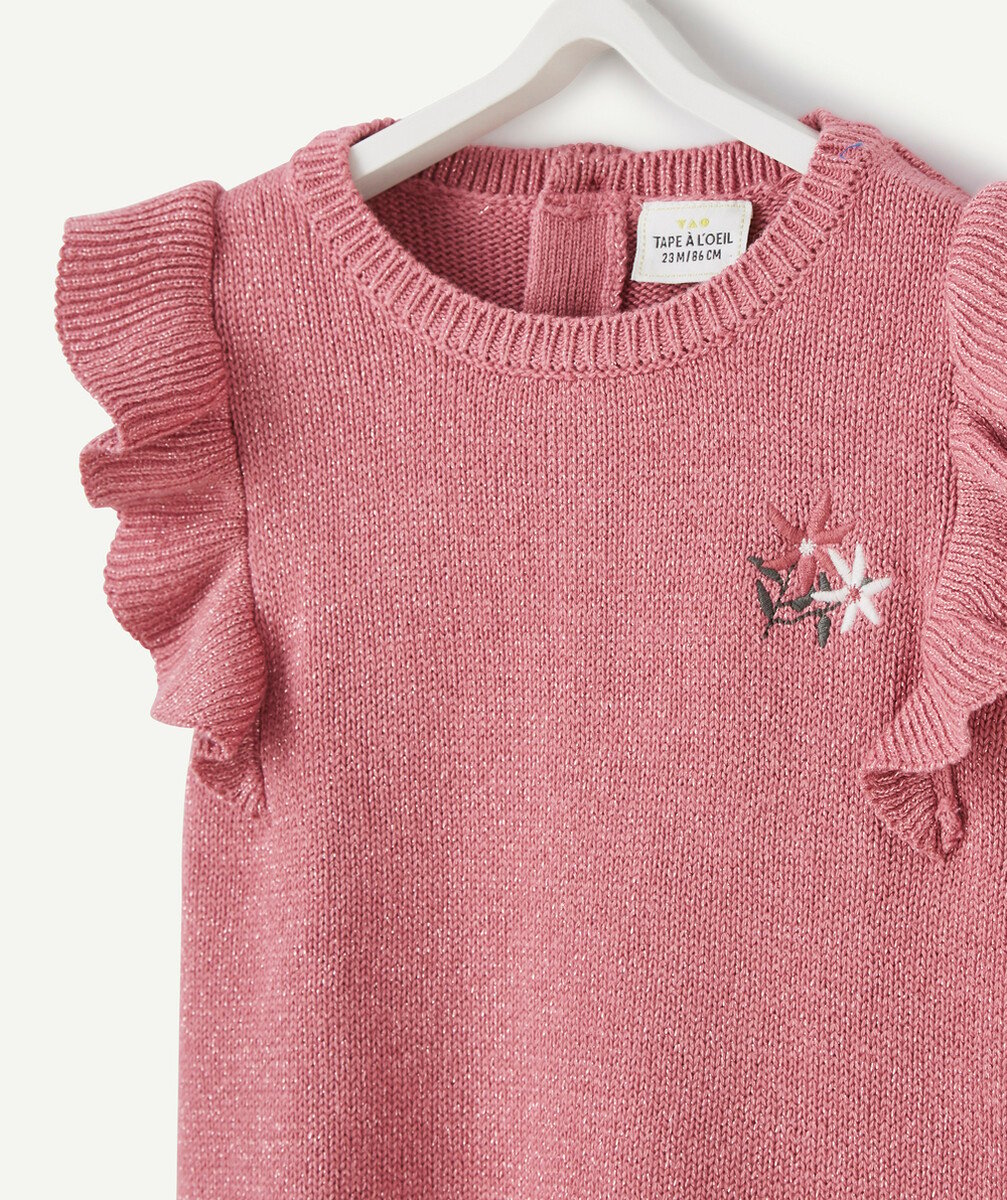 LE PULL FILLE EN TRICOT SANS MANCHES ROSE PAILLETÉ
