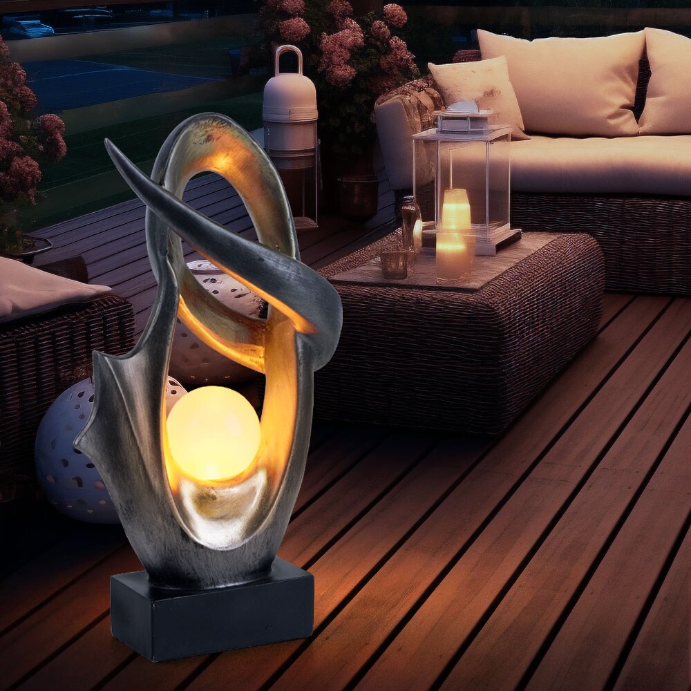 LED Solarlampe, schwarz, silber, IP44, Glas, Feuereffekt