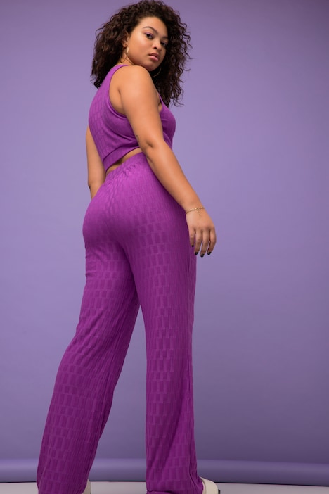 Hose, wide Legs, High Waist, Struktur-Jersey, Elastikbund