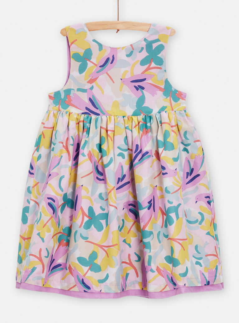 Robe réversible imprimée oiseaux violets pour fille