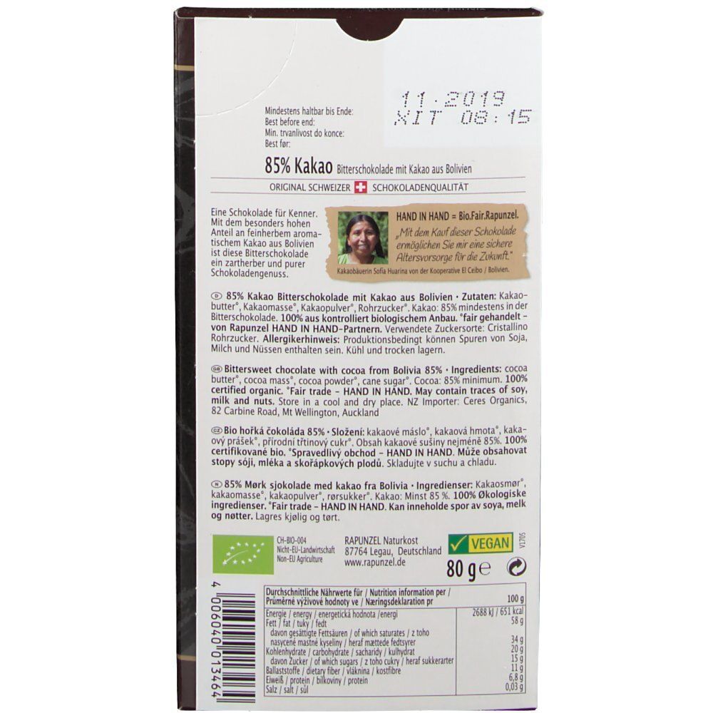 RAPUNZEL Bio 85 % Kakao Bitterschokolade