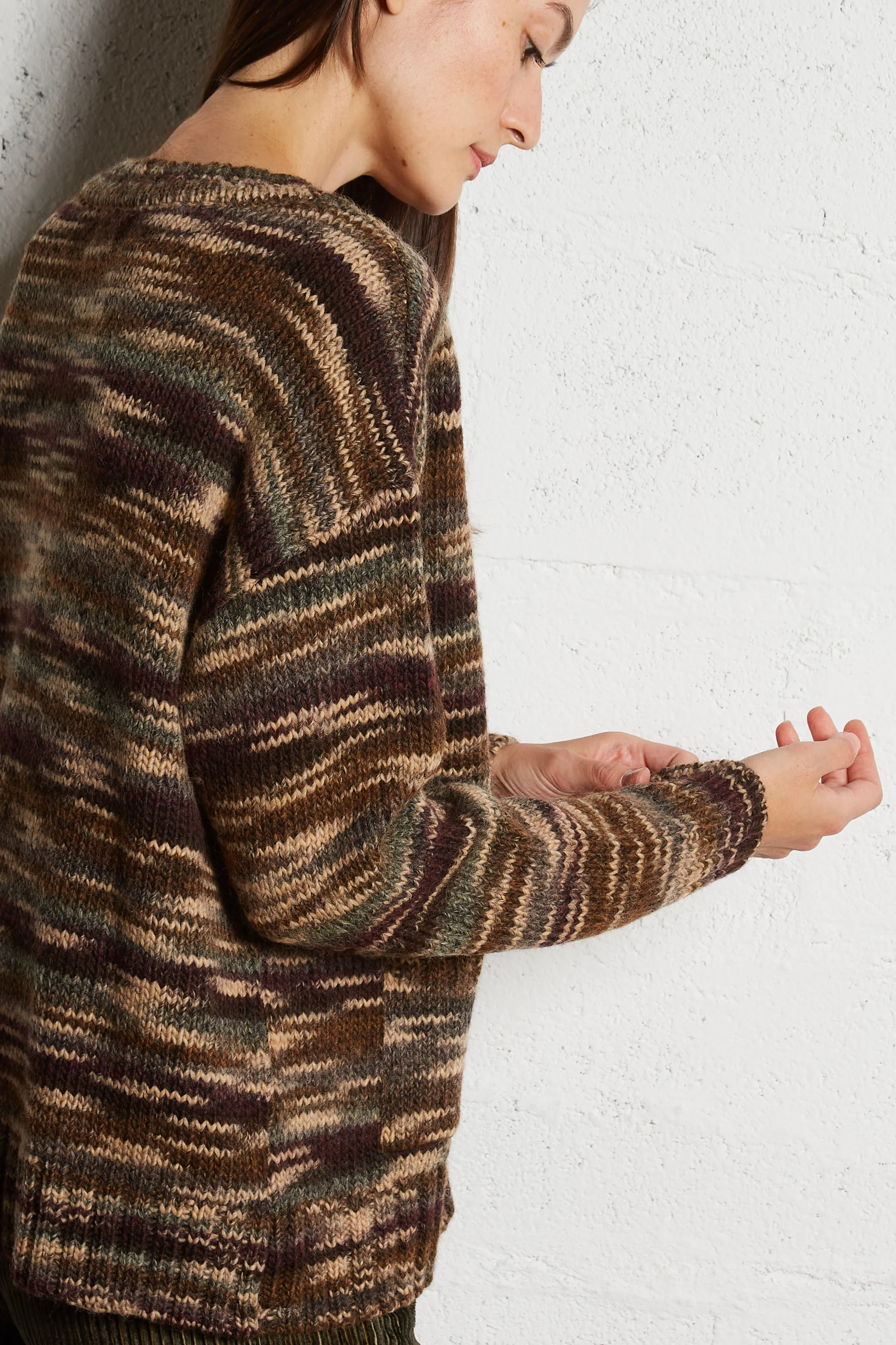 GIKO - Cardigan rayé en laine mélangée | Marron