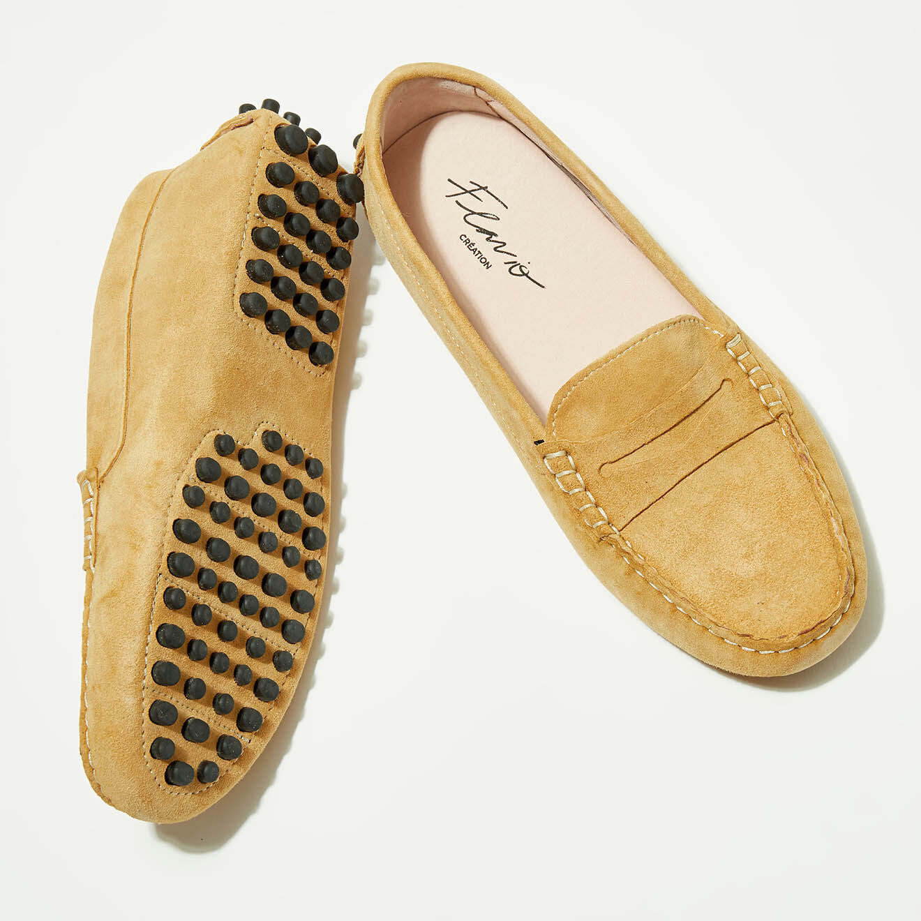 Flavio Création Mocassins en Velours de Cuir Maya beiges