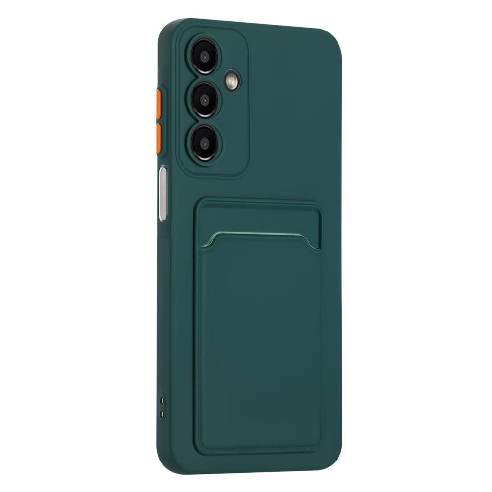 Samsung Galaxy A56 Gummi Case Hülle mit Kartenfach - Dunkelgrün / Orange