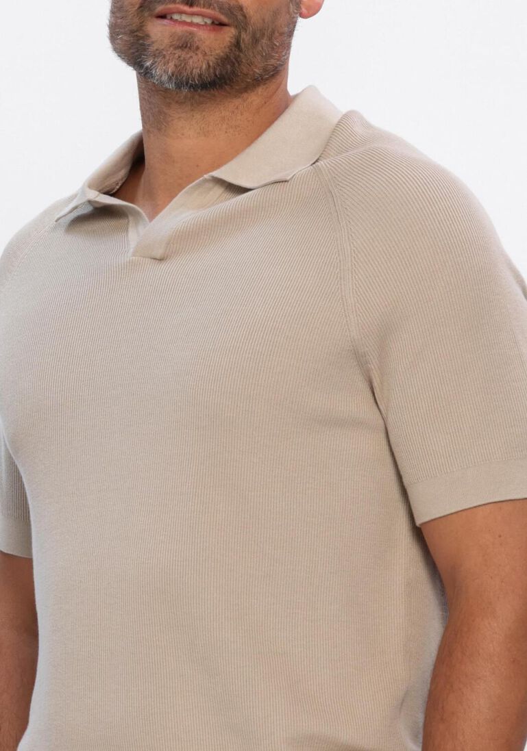 beige profuomo polo polo open collar rib