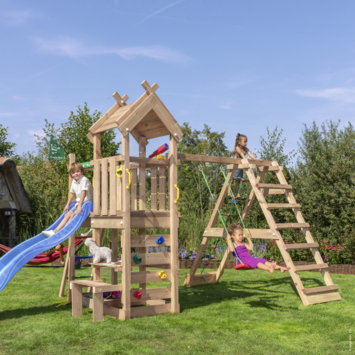 Speeltoestel Jungle Gym Teepee met blauwe glijbaan en klimrek van douglashout