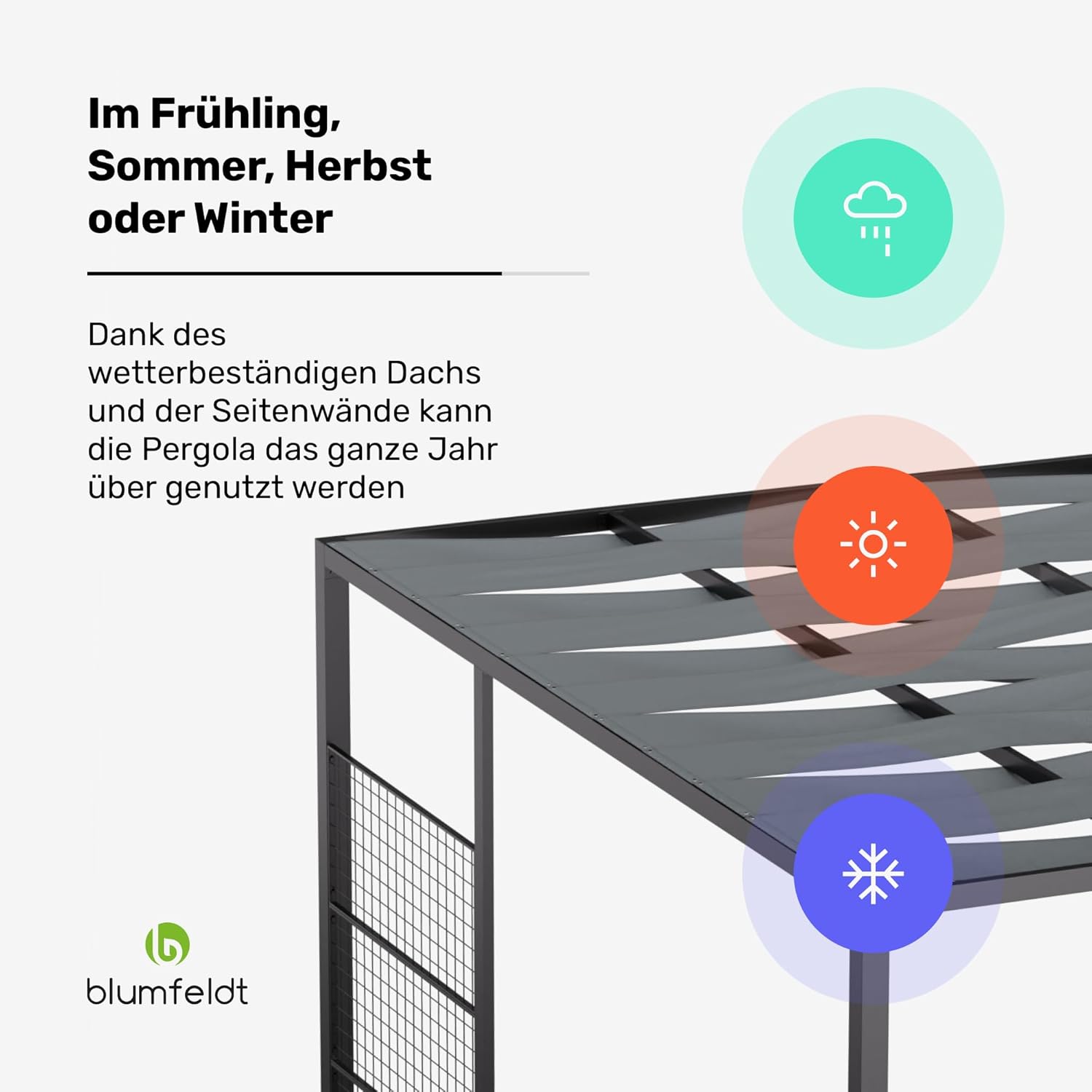 Blumfeldt Pavillon 3x3, Wasserdicht Stabil Winterfest, Pulverbeschichteter Stahlrahmen, PA-Beschichtetes Dach, Integrierte Spalierwand, Einfache Montage, Wetterfest für ganzjährige Nutzung